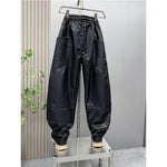 PU Loose Stitching Straight Scimitar Pants