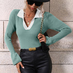 Zeagoo Bell Sleeve Lapel Sweater