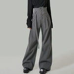 Embroidered High-waisted Striped Ribbon Trousers