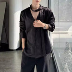 French V-neck Satin Loose Tie Shirt