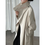 Stand-up Collar Retro Belted Mid-length Loose Coat