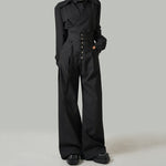 Embroidered High-waisted Striped Ribbon Trousers