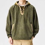 Retro Corduroy Color-blocked Hoodie Sweatshirt
