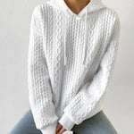 Zeagoo Cable Textured Drop Shoulder Drawstring Hoodie Sweatshirts
