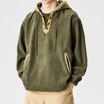 Retro Corduroy Color-blocked Hoodie Sweatshirt