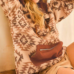 Zeagoo Aztec Pull Over Hoodie with Zipper and Side Pockets, Long Sleeve BOHO Western style