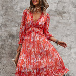 Zeagoo Women's Chiffon V-neck Simple Floral Print Dress