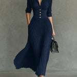 Elvire | Long Pleated Dress with Lapels and High Waist