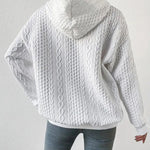Zeagoo Cable Textured Drop Shoulder Drawstring Hoodie Sweatshirts