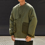 Color-blocked Crew Neck Quilted Cotton Coat