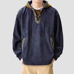 Retro Corduroy Color-blocked Hoodie Sweatshirt