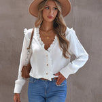 Zeagoo Lace Lace Long-sleeved Shirt V-neck Blouse Top for Women Elegant Date Night Party 2026 | Under