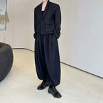 Cropped Flap Pocket Blazer Draped Pleated Cuffed Wide-leg Trousers Two-piece Set