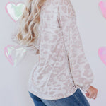 Zeagoo Contrast Color Top Leopard Print Round Neck Long Sleeve Sweatshirt