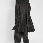 Zeagoo Casual Stripes Slim Fit Long Blazers Collar Jacket With Flap Pockets