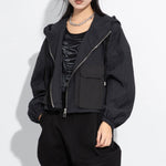 Loose-fitting Hooded Pocket Cargo Short Jacket