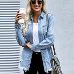 Zeagoo Button Denim Jacket Distressed Ripped Long Sleeve Cute Jean Coat
