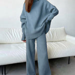 Zeagoo 2-Piece Garment Knit Turtleneck Pullover Wide Pants Tracksuit Sweater Set