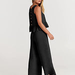 Zeagoo 2 Piece Outfits Sleeveless Ruffle Tank Crop Top and Wide Leg Pants Lounge Set with Pockets