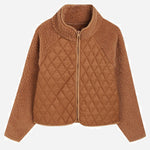 Zippered Long Sleeve Plush Patchwork Women's Jacket