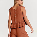 Zeagoo 2 Piece Outfits Sleeveless Ruffle Tank Crop Top and Wide Leg Pants Lounge Set with Pockets
