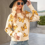 Zeagoo Butterfly Print Crew Neck Oversized Knit Sweater