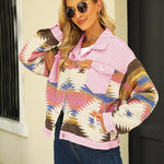 Zeagoo Aztec Lapel Long Sleeve Retro Western Denim Jacket