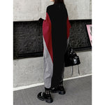 Women's Contrast Panel Loose Batwing Sleeve V Neck Knitted Dress