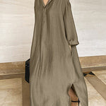 Zeagoo Women's Casual Loose Long Sleeve Solid Color V-Neck Summer Maxi Shirt Dress