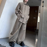 Iron Ring Shoulder Pad Pleated Shirt Wide-leg Pants Two-piece Suit