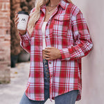 Zeagoo Loose Fit Plaid Shirt Casual Long Sleeve Lapel Collar Button Tunic Tops