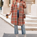 Zeagoo Plaid Longline Button-Up Shacket Lapel Neck Long Sleeve Shirt Pocket