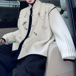 American Stand-up Collar Color-blocked Knit Cardigan