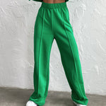 Zeagoo Casual Two-Piece Set V-neck Fleece Sweatshirt High-waisted Wide-leg Pants