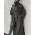 Stand-up Collar Retro Belted Mid-length Loose Coat