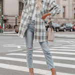 Zeagoo Brushed Plaid Shirts Long Sleeve Flannel Lapel Button Down Shacket Jacket with Pockets