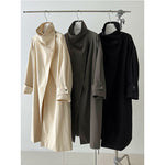 Stand-up Collar Retro Belted Mid-length Loose Coat
