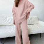 Zeagoo 2-Piece Garment Knit Turtleneck Pullover Wide Pants Tracksuit Sweater Set