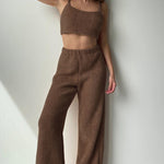 Zeagoo Brown Long-sleeved Trousers Three-piece Pajamas Set