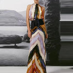 Elodie Two-piece backless set with artistic print
