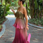 Liora multicoloured pleated maxi dress with ruffles