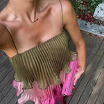 Liora multicoloured pleated maxi dress with ruffles