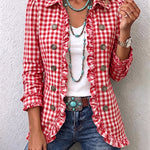 Julie | Gingham Check Jacket with Ruffles and Buttons