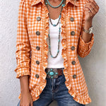 Julie | Gingham Check Jacket with Ruffles and Buttons