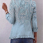 Emilie | Vintage Sky Blue Paisley Jacket with Ruffles