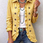 Julie | Gingham Check Jacket with Ruffles and Buttons