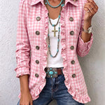 Julie | Gingham Check Jacket with Ruffles and Buttons