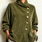 Lucie | Olive green corduroy jacket with stand-up collar