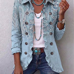 Emilie | Vintage Sky Blue Paisley Jacket with Ruffles
