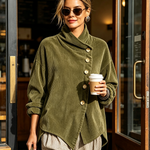 Lucie | Olive green corduroy jacket with stand-up collar